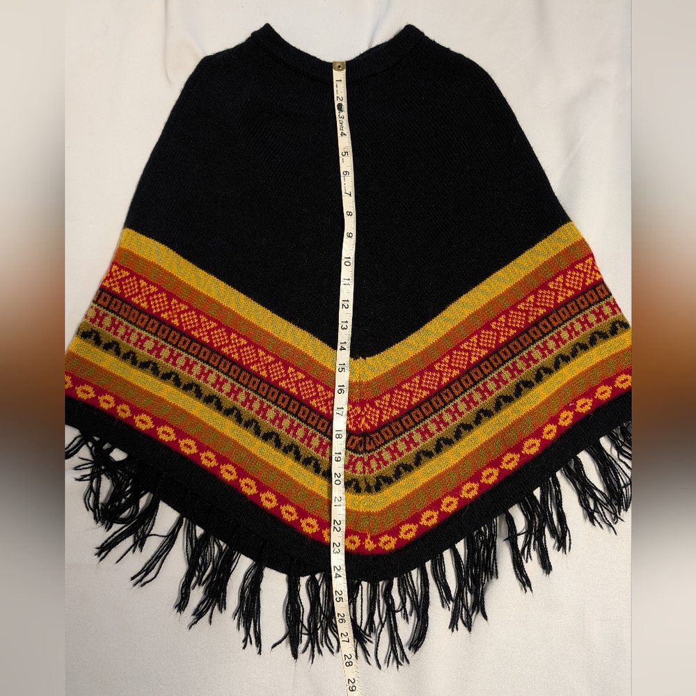 Peruvian Alpaca Black Fringe Poncho Sweater And Matching Maxi Skirt - Picture 16 of 16